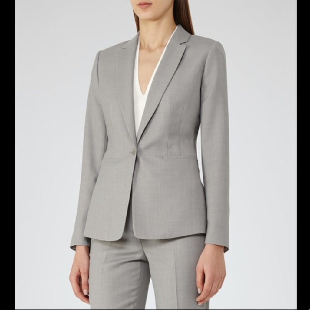 Nwt 4 S Reiss $500 Wool Blend Cloudy Gray Tailored Elegant Long Blazer Jacket